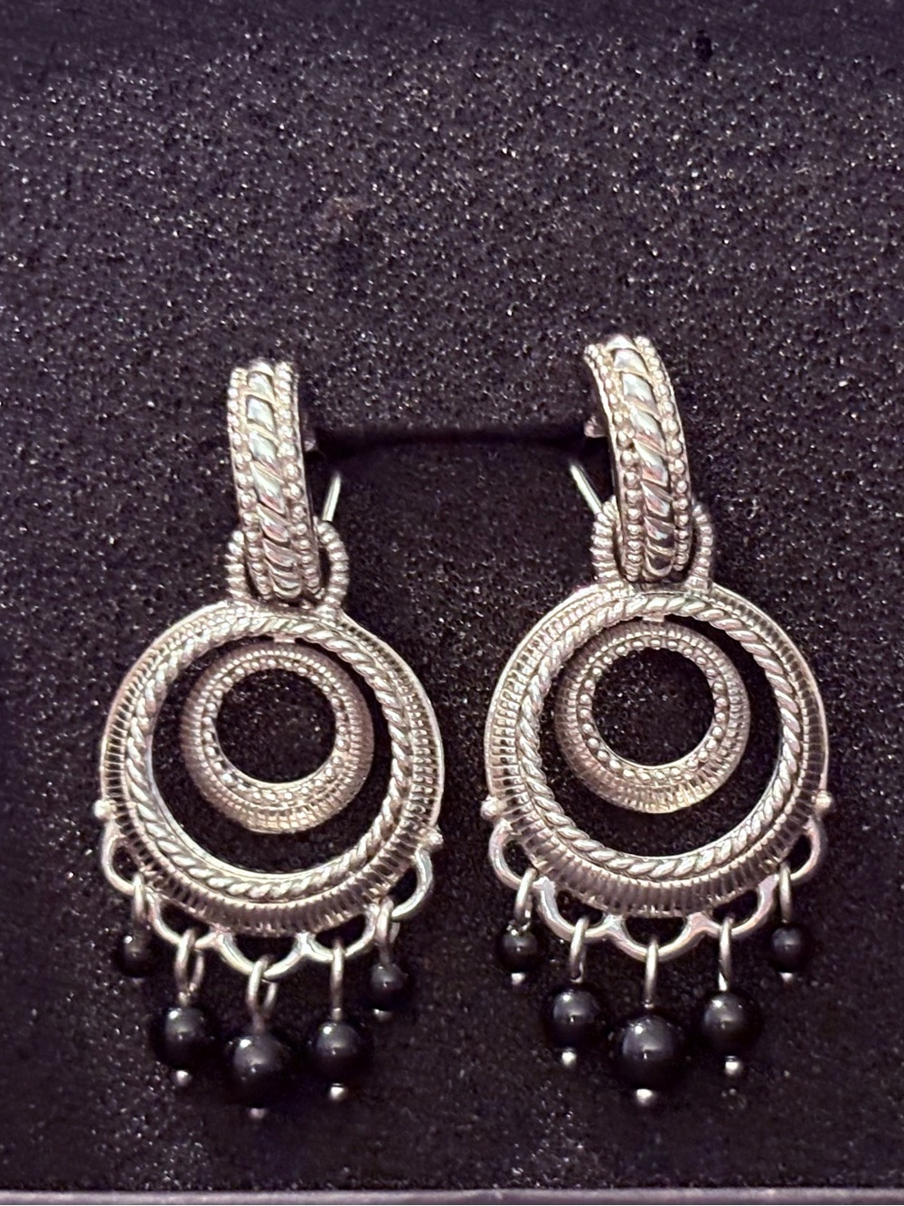 Judith Ripka Sterling Silver Black Onyx Cable Chandelier Drop Earrings - Picture 2 of 6
